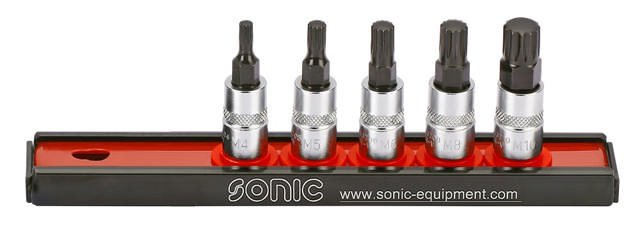 Bit socket set 1/4'', triple square on rail 5-pcs