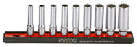 Deep socket set 1/4'', (SAE) on rail 9-pcs