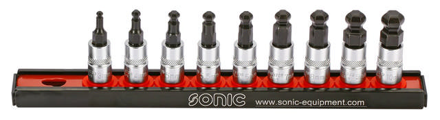 Bit socket set 1/4'', Hex with ball end on rail 9-pcs