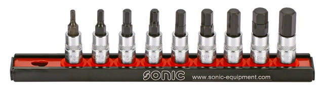Bit socket set 1/4'', Hex on rail 9-pcs