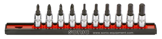 Bit socket set 1/4'', on rail 10-pcs