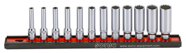 Deep socket set 1/4'', 12 pt. on rail 12pt.cs