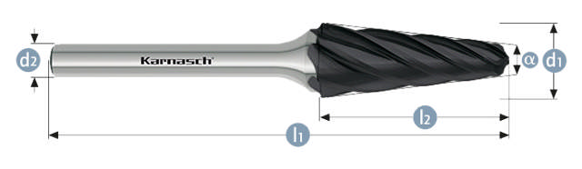 Karnasch HM Rotorfræser Blacktec Form L Ø12x32 HP7 ALU 6mm Skaft