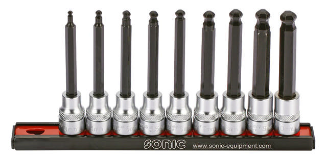 Bit socket hex ball set 3/8'', on rail 9-pcs