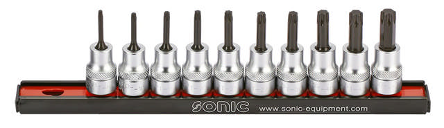Bit socket set 3/8'', TX on rail 10-pcs