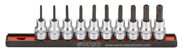 Bit socket set 3/8'', TX tamperproof on rail 10-pcs