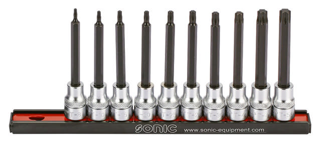 Bit socket set 3/8'', TX long on rail 10-pcs