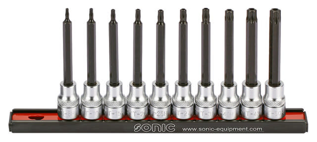 Bit socket set 3/8'', TX tamperproof long on rail 10-pcs
