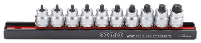 10pc 3/8'' Star low socket bit set on rail