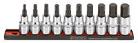 Bit socket hex set (SAE) on rail 1/2'', 10-pcs