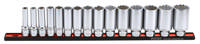Deep socket set (SAE) on rail 1/2'', 15-pcs