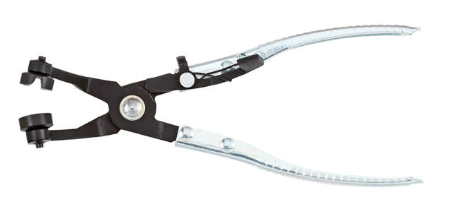 Angled flat band hose clamp pliers