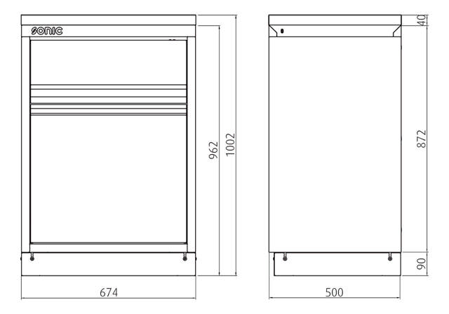MSS 674mm cabinet with recycle bin without worktop