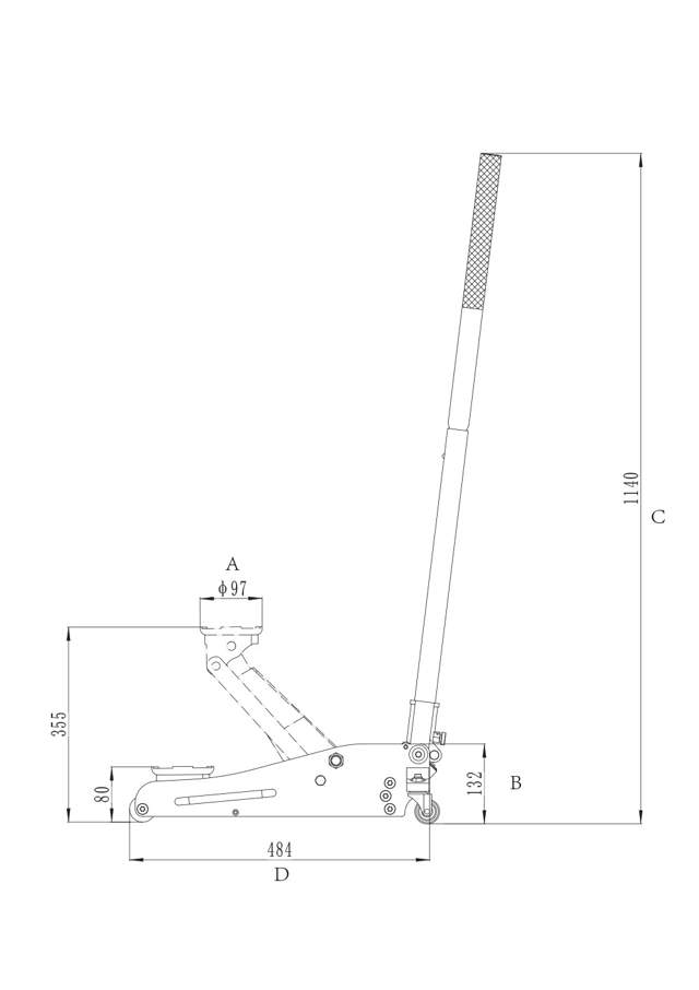 Aluminum + Steel jack, 1,5 Ton