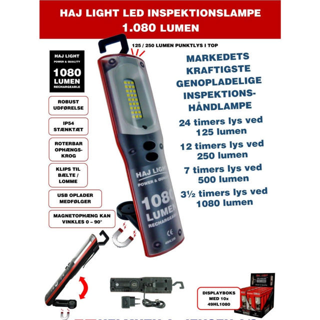 HAJ Håndlampe 1080 Lumen opladelig med magnet Tilbud