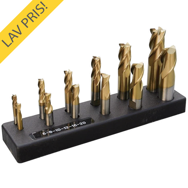 Diesella fræsersæt HSS TIN Ø6-8-10-12-16-20mm 2+4 Skærs 12 stk.