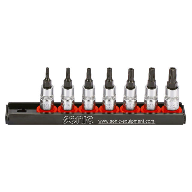 Bit socket set 1/4'', TX 5 lobes on rail 7-pcs