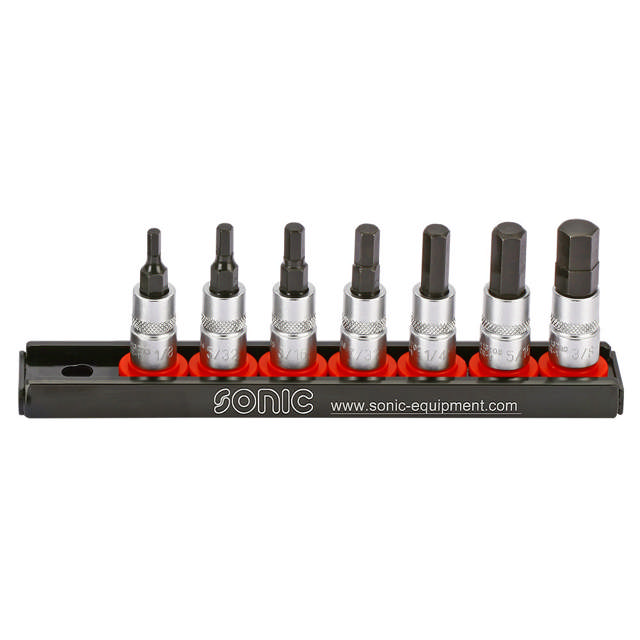 Bit socket set 1/4'', Hex (SAE) on rail 7-pcs