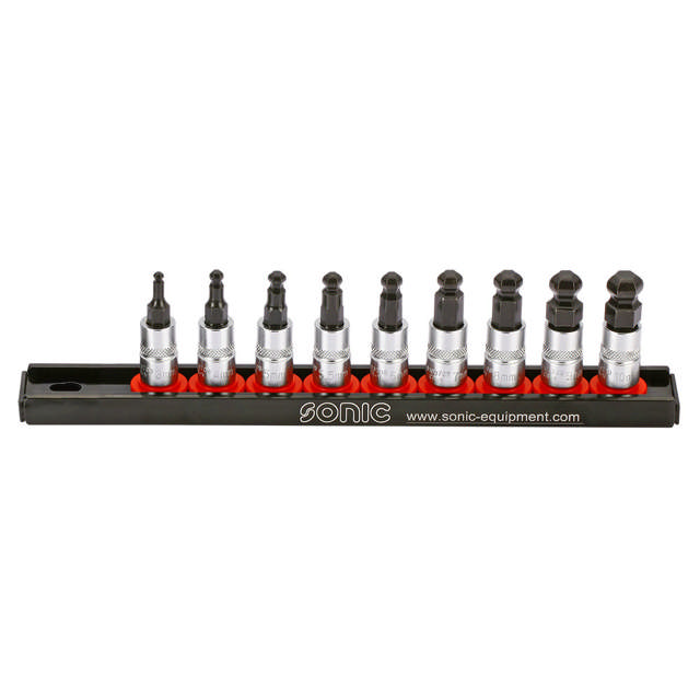 Bit socket set 1/4'', Hex with ball end on rail 9-pcs