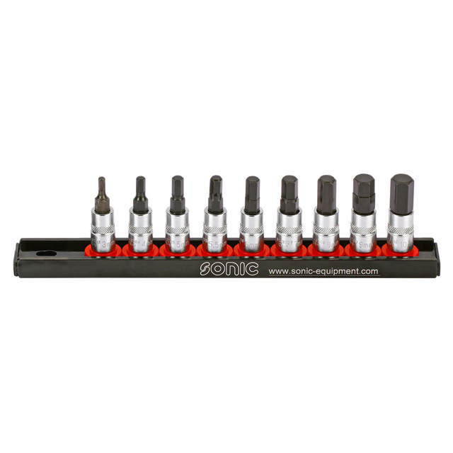 Bit socket set 1/4'', Hex on rail 9-pcs