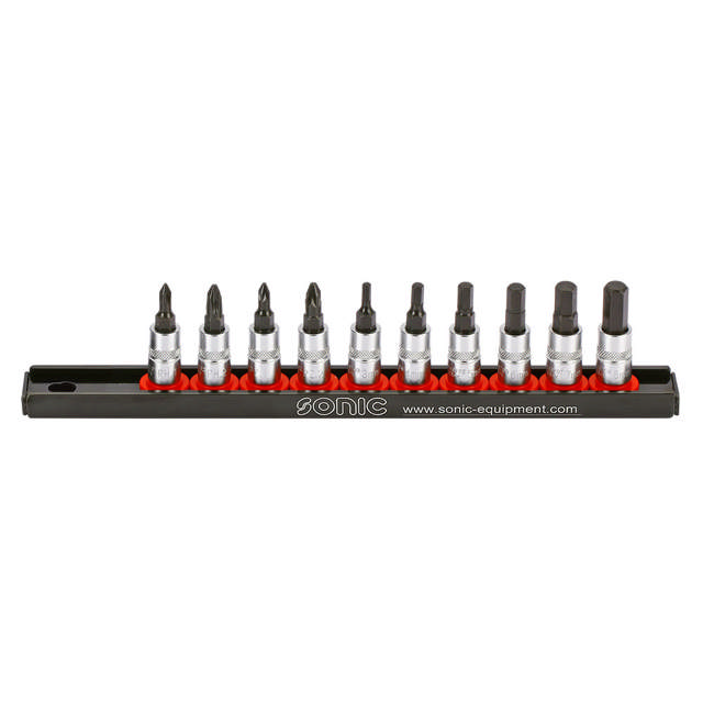 Bit socket set 1/4'', on rail 10-pcs