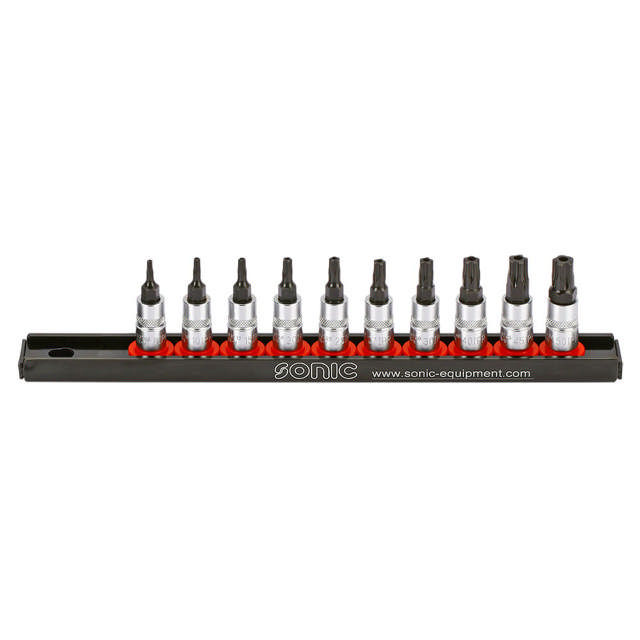 Bit socket set 1/4'', TX  tamperproof on rail 10-pcs