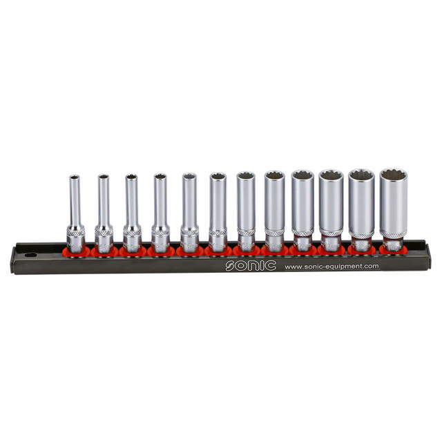 Deep socket set 1/4'', 12 pt. on rail 12pt.cs
