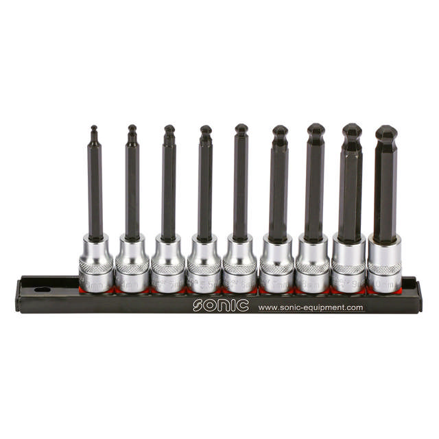 Bit socket hex ball set 3/8'', on rail 9-pcs