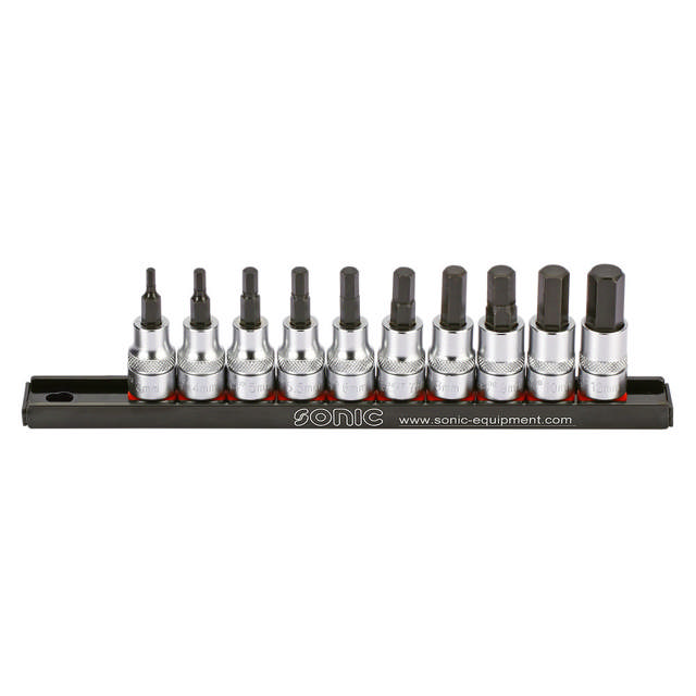 Bit socket set 3/8'', Hex on rail 10-pcs