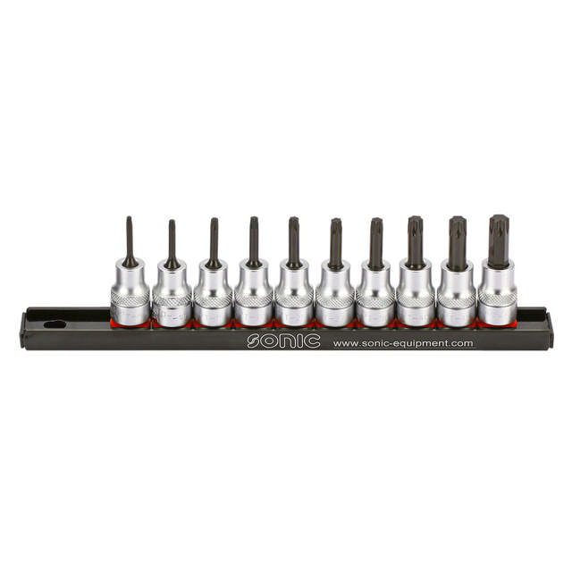 Bit socket set 3/8'', TX on rail 10-pcs
