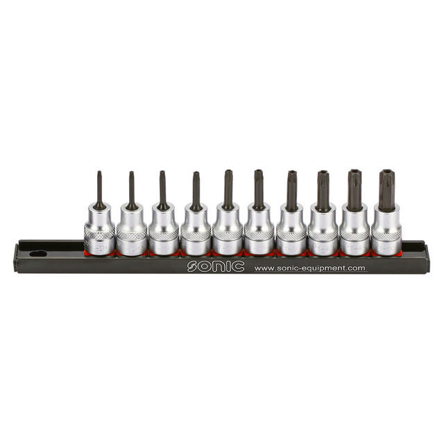 Bit socket set 3/8'', TX tamperproof on rail 10-pcs