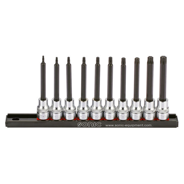 Bit socket set 3/8'', TX long on rail 10-pcs