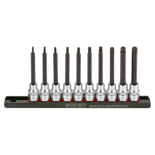 Bit socket set 3/8'', TX tamperproof long on rail 10-pcs