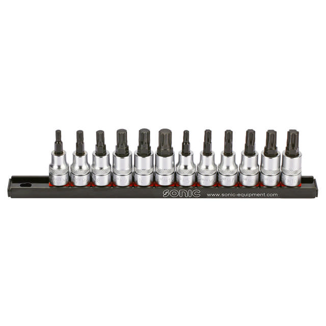Bit socket set 3/8'', ribe & Triple Square on rail 12pt. 12-