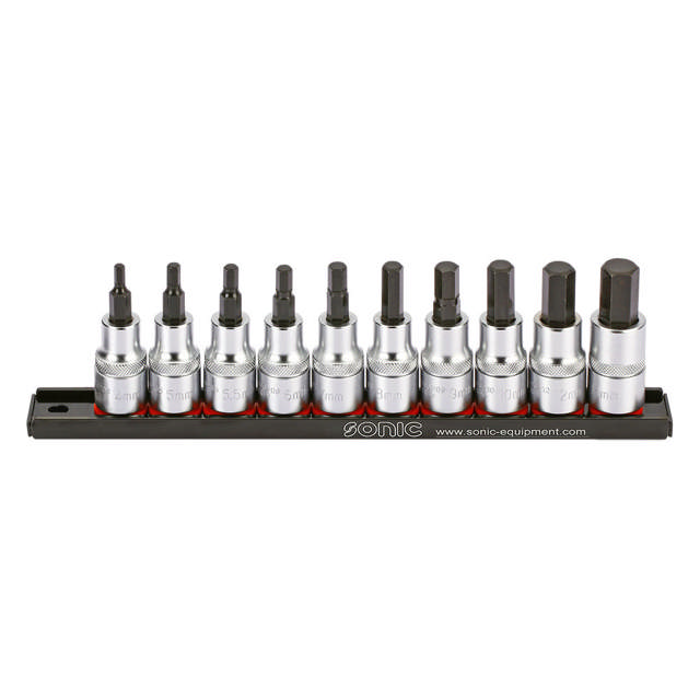 Bit socket hex set on rail 1/2'', 10-pcs