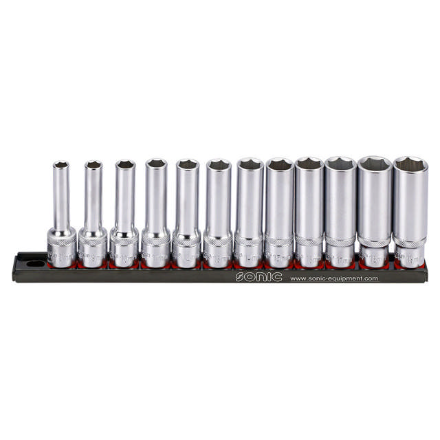 Deep socket set on rail 1/2'', 12pcs