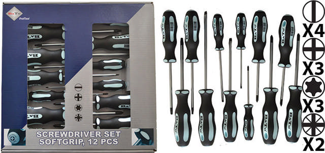 Bato Skruetrækkersæt kærv/Torx/Ph/Pz 12 dele